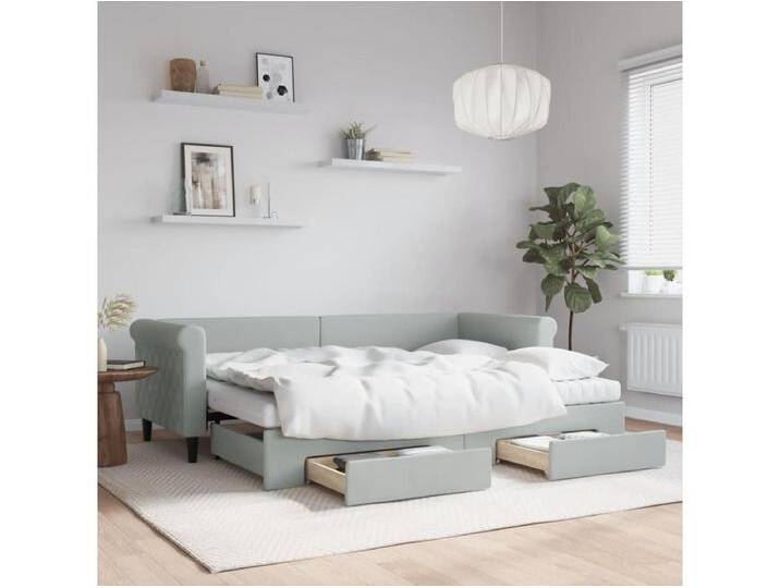 Tagesbett Ausziehbar mit Schubladen Hellgrau 80x200 cm Samt von Kauf-Unique Marketplace
