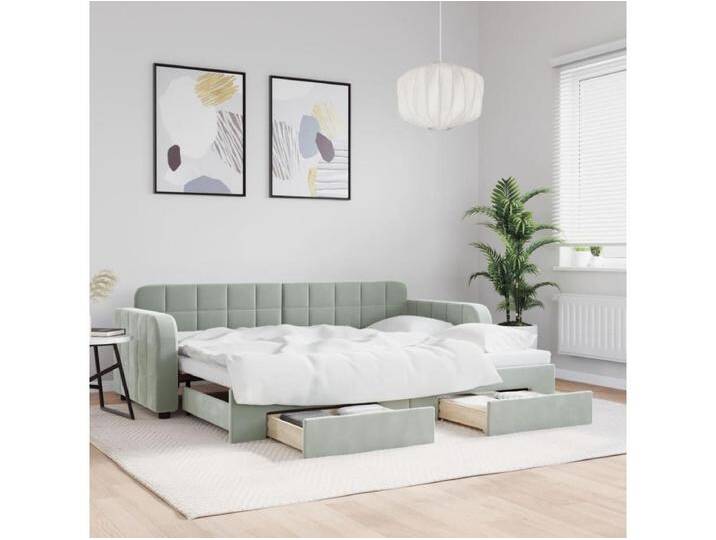 Tagesbett Ausziehbar mit Schubladen Hellgrau 80x200 cm Samt von Kauf-Unique Marketplace
