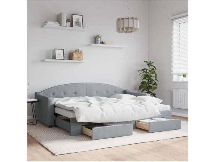 Tagesbett Ausziehbar mit Schubladen Hellgrau 80x200 cm Stoff von Kauf-Unique Marketplace