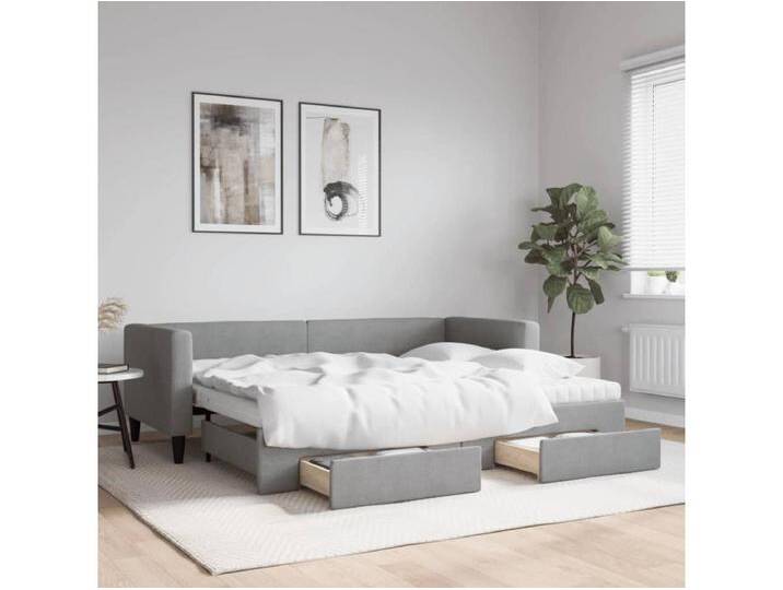 Tagesbett Ausziehbar mit Schubladen Hellgrau 80x200 cm Stoff von Kauf-Unique Marketplace
