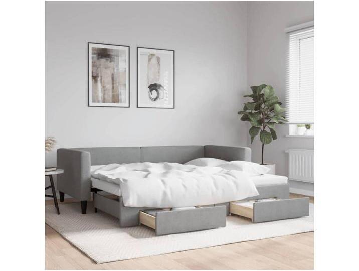 Tagesbett Ausziehbar mit Schubladen Hellgrau 90x190 cm Stoff von Kauf-Unique Marketplace