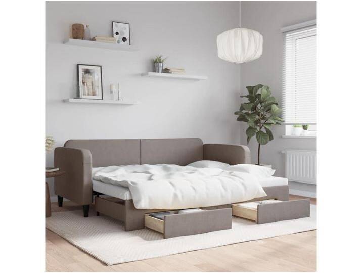 Tagesbett Ausziehbar mit Schubladen Taupe 80x200 cm Stoff von Kauf-Unique Marketplace