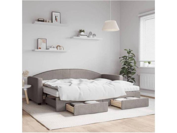 Tagesbett Ausziehbar mit Schubladen Taupe 80x200 cm Stoff von Kauf-Unique Marketplace