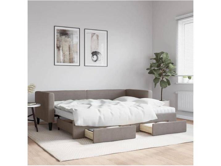 Tagesbett Ausziehbar mit Schubladen Taupe 80x200 cm Stoff von Kauf-Unique Marketplace