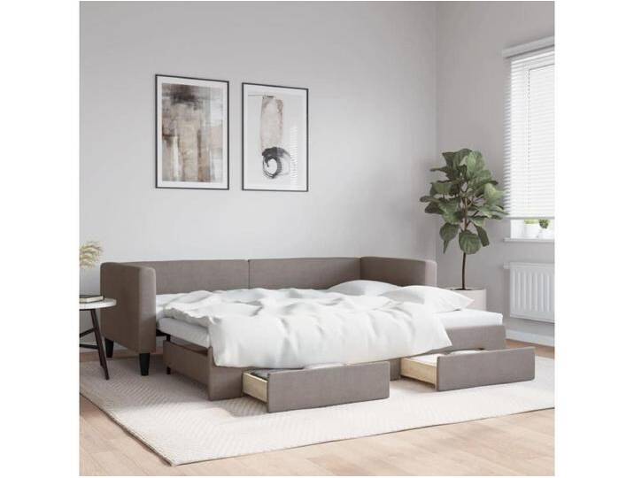 Tagesbett Ausziehbar mit Schubladen Taupe 80x200 cm Stoff von Kauf-Unique Marketplace