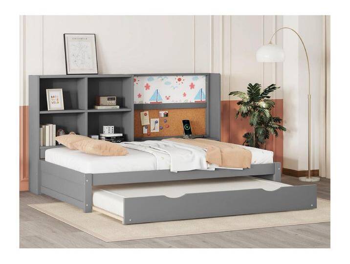 Tagesbett mit ausziehbarem Bett – 90 x 200 cm – mit Zeichenbrett und Ablagefächern – Grau von Kauf-Unique Marketplace