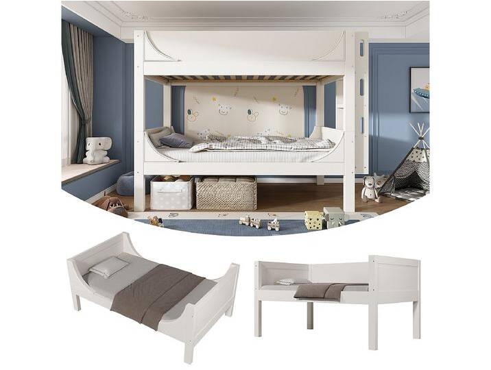 Trennbares Etagenbett 90x200cm mit Flexibel am Kopf-/Fußende montierbarer Leiter Trennbares Etagenbett 90x200cm mit Flexibel am Kopf-/Fußende montierbarer Leiter von Kauf-Unique Marketplace