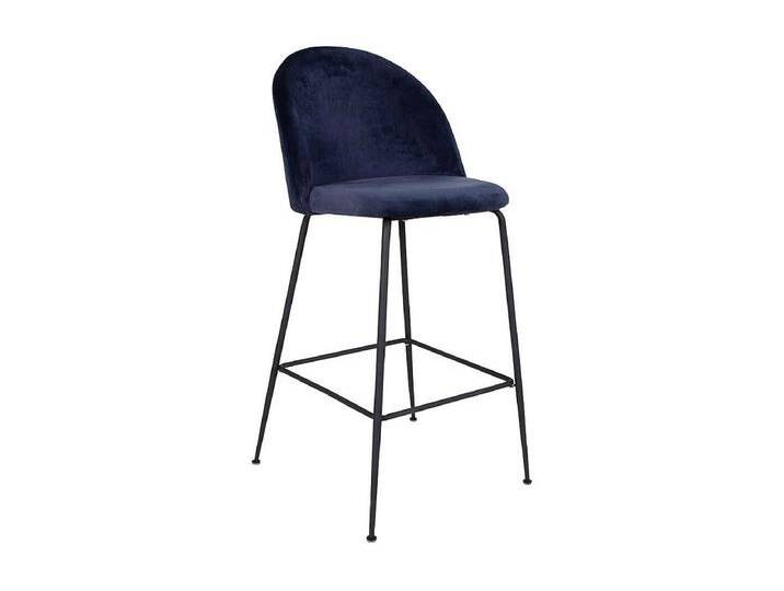 Tresenstuhl in Dunkelblau Samt 4-Fu� Gestell aus schwarzem Metall (2er Set) von Kauf-Unique Marketplace