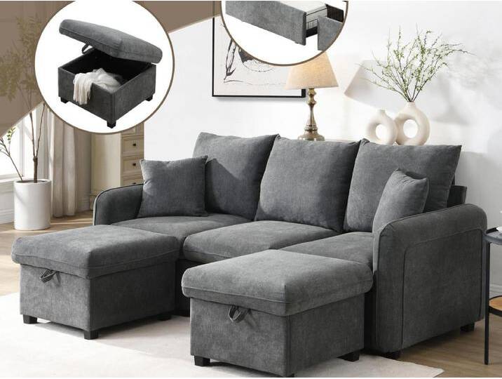 U-förmige multifunktionale Ecksofa - 3 Plätze - mit Aufbewahrungsfunktion - mit Schubladen - grau U-förmige multifunktionale Ecksofa - 3 Plätze - mit Aufbewahrungsfunktion - mit Schubladen - grau von Kauf-Unique Marketplace