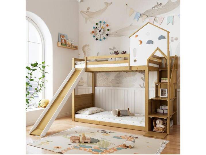 Überlagerte Bett 90x200 cm Hütte - mit Rutschen und Treppe der Lagerung - Kiefern - Weiß und natürlich Überlagerte Bett 90x200 cm Hütte - mit Rutschen und Treppe der Lagerung - Kiefern - Weiß und natürlich von Kauf-Unique Marketplace
