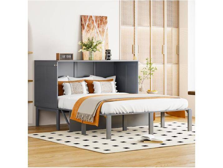 Vertikales Klappbett 140 x 200 cm – MDF-Holz – Lattenrost – Grau von Kauf-Unique Marketplace