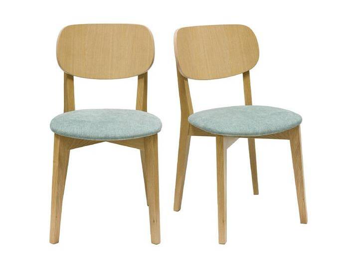 Vintage-Stühle aus hellem Holz mit Eichenfurnier und Stoff mit strukturiertem Samteffekt in Seladongrün (2er-Set) LUCIA von Kauf-Unique Marketplace