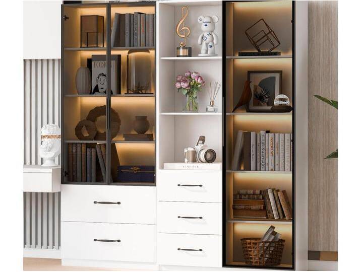 Vitrine 140×40×160 cm - mit LED-Beleuchtung - 3 Glastüren - 5 Schubladen - weiß Vitrine 140×40×160 cm - mit LED-Beleuchtung - 3 Glastüren - 5 Schubladen - weiß von Kauf-Unique Marketplace