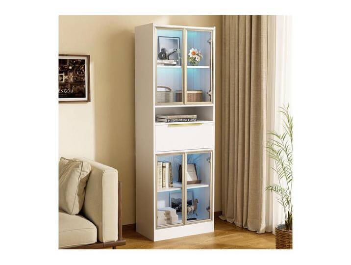 Vitrine 4 Glastüren - mit LED 16 Farben und Bluetooth - 1 Schublade und 1 Nische - MDF - 60×35×180cm Vitrine 4 Glastüren - mit LED 16 Farben und Bluetooth - 1 Schublade und 1 Nische - MDF - 60×35×180cm von Kauf-Unique Marketplace