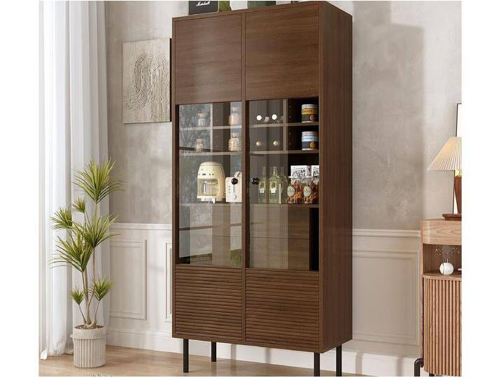 Vitrine 75x35x164.5 cm - 2 Türen - Glasfront + mehrlagiges Regalbrett + Geheimschublade - Nussbaum Vitrine 75x35x164.5 cm - 2 Türen - Glasfront + mehrlagiges Regalbrett + Geheimschublade - Nussbaum von Kauf-Unique Marketplace