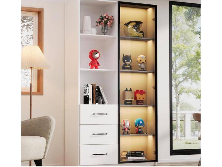Vitrine 80×40×160 cm - mit 1 Sicherheitsglas-Tür und 3 Schubladen - mit LED-Beleuchtung - 3 offenen Regalböden - weiß Vitrine 80×40×160 cm - mit 1 Sicherheitsglas-Tür und 3 Schubladen - mit LED-Beleuchtung - 3 offenen Regalböden - weiß von Kauf-Unique Marketplace
