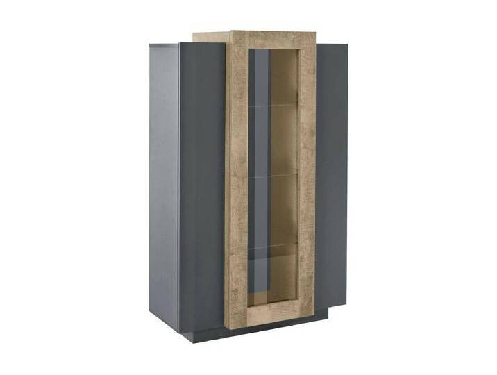 Vitrine Dfrutt, Sideboard mit drei Türen, Mehrzweck-Wohnzimmermöbel, 100% Made in Italy, cm 80x38h121, Anthrazit und Ahorn von Kauf-Unique Marketplace