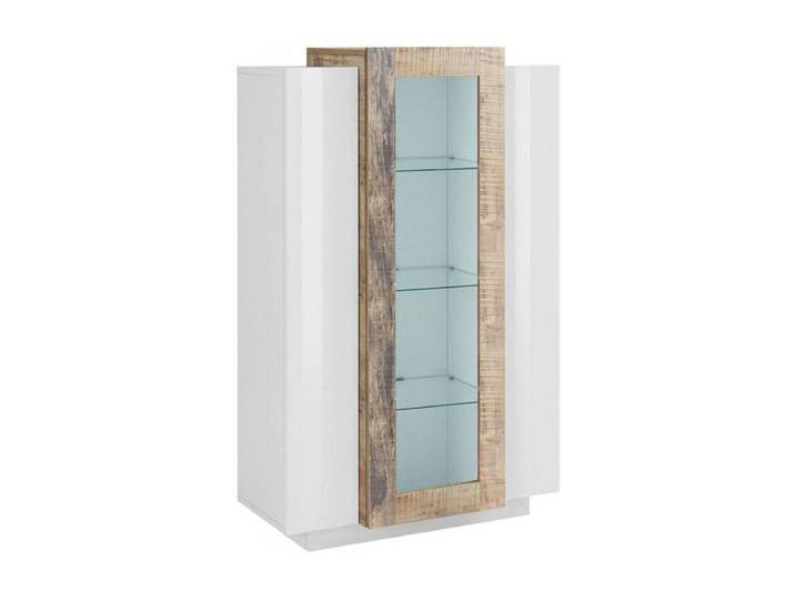 Vitrine Dfrutt, Sideboard mit drei Türen, Mehrzweck-Wohnzimmermöbel, 100% Made in Italy, cm 80x38h121, WeiÃŸ glänzend und Ahorn von Kauf-Unique Marketplace