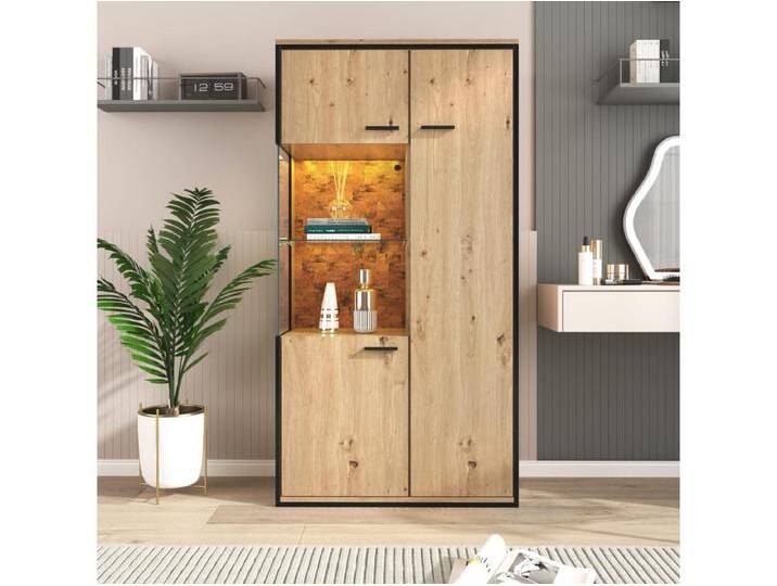Vitrine H 160 cm mit LED – 3 Türen und 8 Fächer – Natur von Kauf-Unique Marketplace