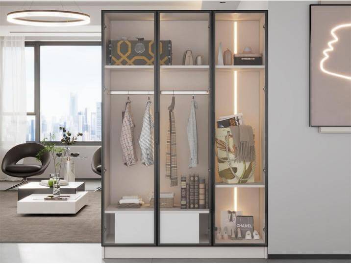 Vitrine H 160 cm mit LED-Licht – 3 Glastüren und 1 Schublade – Weiß von Kauf-Unique Marketplace