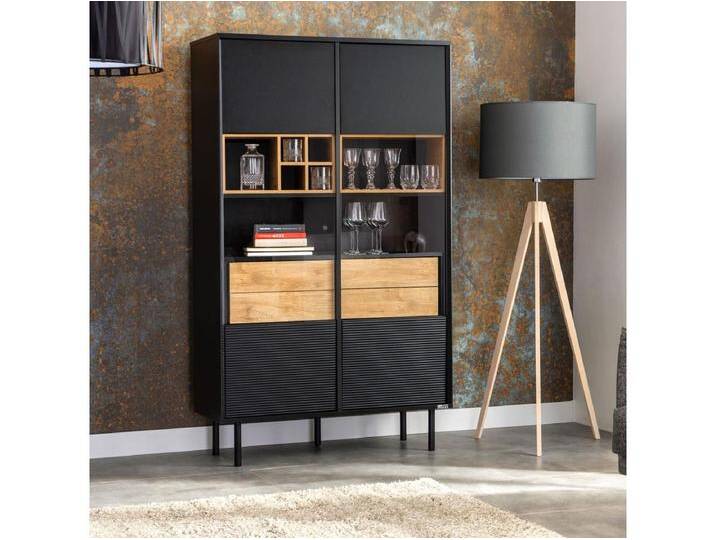 Vitrine TV/Außenseiteneinlage - schwarz / Eiche natur - LOFTY von Kauf-Unique Marketplace