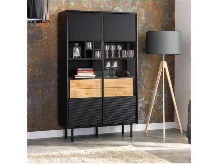 Vitrine TV/Außenseiteneinlage - schwarz / Eiche natur - LOFTY von Kauf-Unique Marketplace