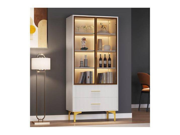 Vitrine aus Glas 150cm - mit LED - 2 Türen und 2 Schubladen - bewegliche Regale - 70x35x150cm Vitrine aus Glas 150cm - mit LED - 2 Türen und 2 Schubladen - bewegliche Regale - 70x35x150cm von Kauf-Unique Marketplace