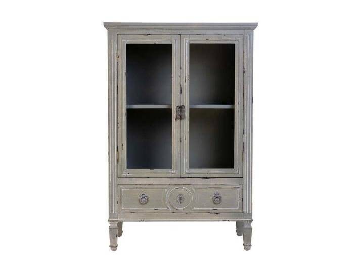 Vitrine aus Holz mit einer grauen Schublade 80x42x120h cm von Kauf-Unique Marketplace