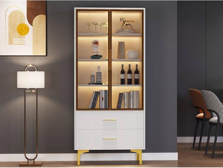 Vitrine mit 2 Glastüren – LEDs – 70 x 35 x 150 cm – Spanplatte – Weiß Vitrine mit 2 Glastüren – LEDs – 70 x 35 x 150 cm – Spanplatte – Weiß von Kauf-Unique Marketplace