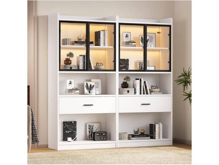 Vitrine mit 4 Glastüren und 2 Schubladen - 160 x 35,2 x 153,5 cm - LEDs - Spanplatte - Weiß Vitrine mit 4 Glastüren und 2 Schubladen - 160 x 35,2 x 153,5 cm - LEDs - Spanplatte - Weiß von Kauf-Unique Marketplace
