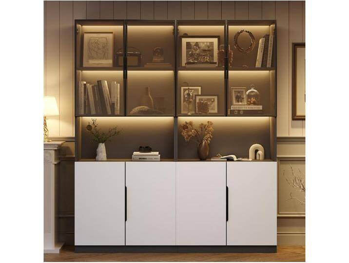 Vitrine mit 8 Türen - 160 x 30 x 200 cm - LEDs - Spanplatte und Glas - Weiß von Kauf-Unique Marketplace