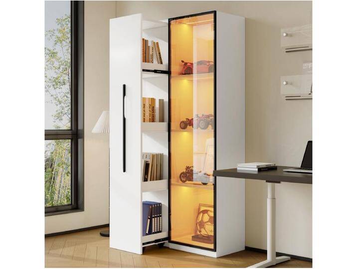 Vitrine mit Glastür – 70 x 40 x 160 cm – mit LEDs + seitliche Schublade – MDF – weiß Vitrine mit Glastür – 70 x 40 x 160 cm – mit LEDs + seitliche Schublade – MDF – weiß von Kauf-Unique Marketplace