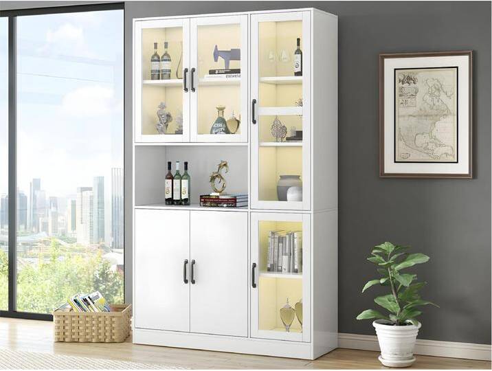Vitrine mit LED-Beleuchtung – Regale mit 6 Türen – H 200 cm – Weiß von Kauf-Unique Marketplace