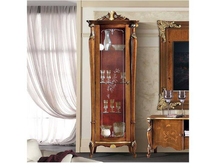 Vitrinenschrank in Nussbaumfarben und Dunkelrot 70 cm breit von Kauf-Unique Marketplace