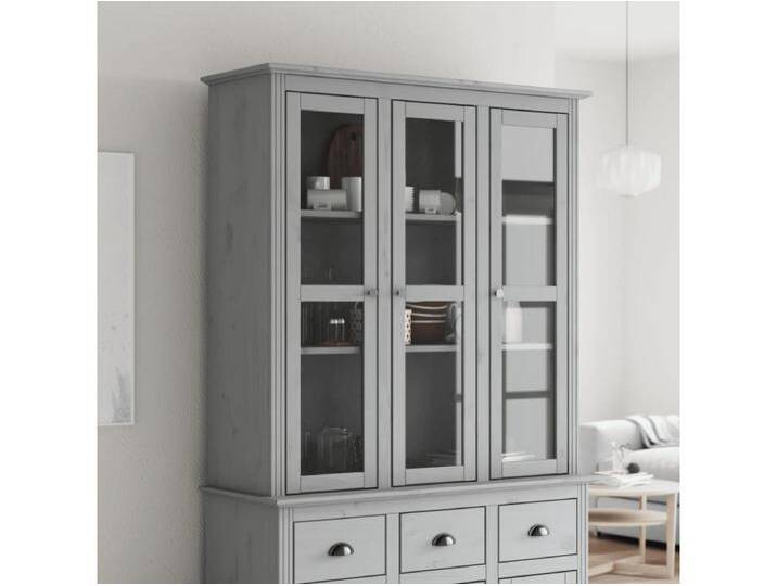 Vitrinenschrank mit Glastüren BODO Grau Massivholz Kiefer von Kauf-Unique Marketplace