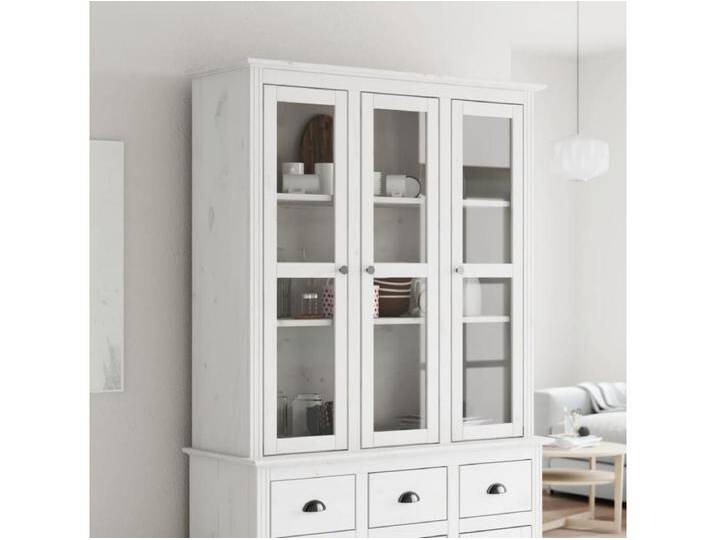 Vitrinenschrank mit Glastüren BODO Weiß Massivholz Kiefer von Kauf-Unique Marketplace