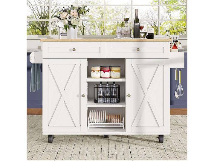 Weiße Küchenwagen mit 2 Schubladen und 2 Türen, Holzplatte - für Wohnzimmer und Küche Weiße Küchenwagen mit 2 Schubladen und 2 Türen, Holzplatte - für Wohnzimmer und Küche von Kauf-Unique Marketplace