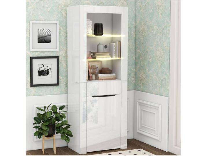 Weiße Vitrine mit LED-Beleuchtung - Vitrine mit 1 Schublade und 1 Tür - für wohnzimmer und küche Weiße Vitrine mit LED-Beleuchtung - Vitrine mit 1 Schublade und 1 Tür - für wohnzimmer und küche von Kauf-Unique Marketplace