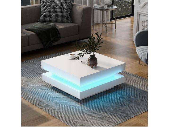 Weißer Couchtisch, quadratischer Couchtisch mit LED-Beleuchtung, modernes Design – für Wohnzimmer und Büro Weißer Couchtisch, quadratischer Couchtisch mit LED-Beleuchtung, modernes Design – für Wohnzimmer und Büro von Kauf-Unique Marketplace