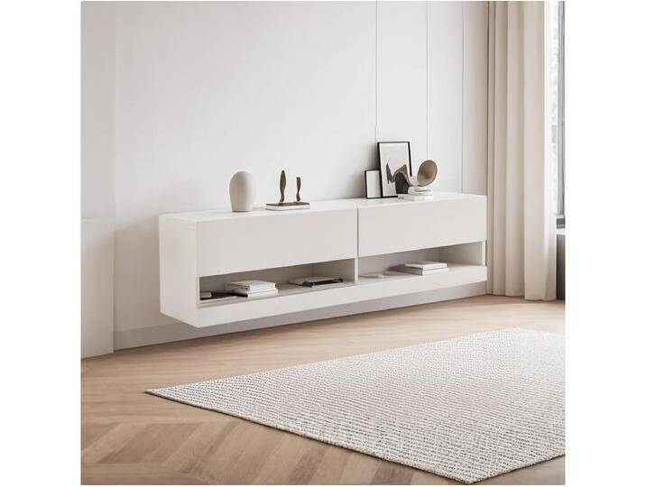 Weißer TV-Wandschrank - Fernsehschrank mit LED-Beleuchtung und 2 Fächern - für Wohnzimmer von Kauf-Unique Marketplace