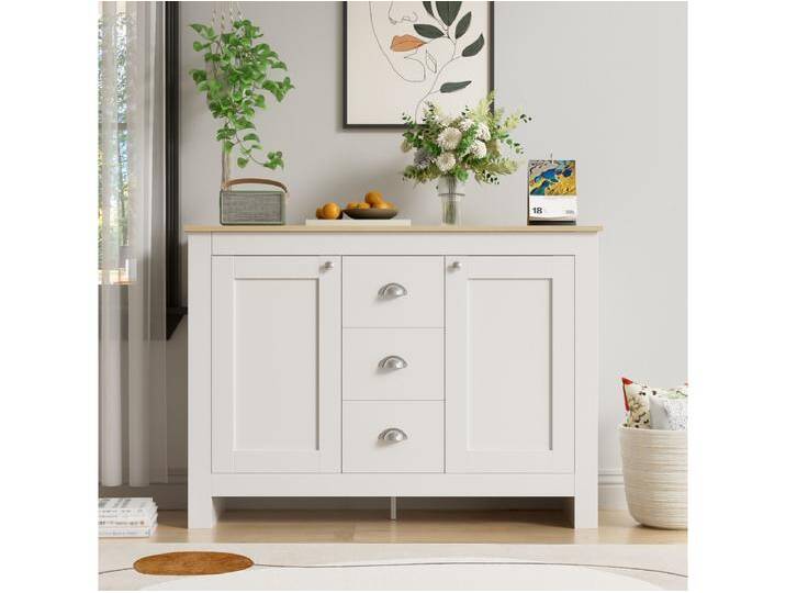 Weißes Holz-Sideboard – Somubi – mit 2 Türen und 3 Schubladen – silberne Griffe – verstellbare Einlegeböden – 116 x 35 x 81 cm von Kauf-Unique Marketplace