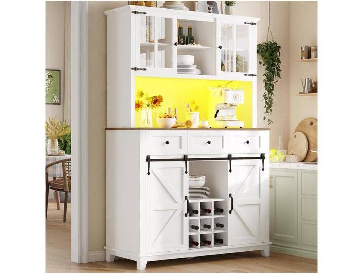 Weißes hohes Sideboard - Sideboard mit 3 Schubladen und 4 Türen - LED-Beleuchtung und Stauraum offen – für Küche und Wohnzimmer Weißes hohes Sideboard - Sideboard mit 3 Schubladen und 4 Türen - LED-Beleuchtung und Stauraum offen – für Küche und Wohnzimmer von Kauf-Unique Marketplace