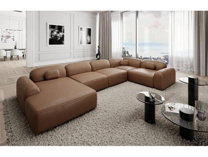 Wohnlandschaft Barcelona mit Zierkissen Kunstleder Braun Links von Kauf-Unique Marketplace