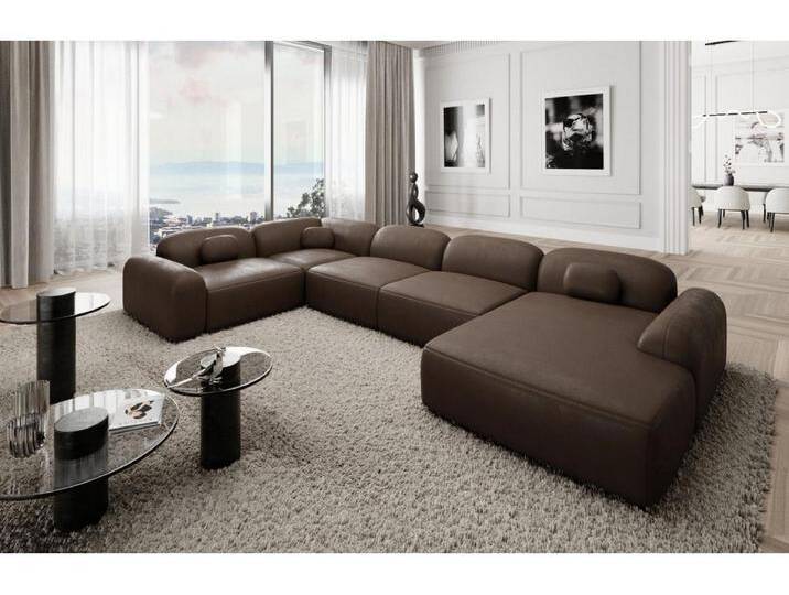 Wohnlandschaft Barcelona mit Zierkissen Kunstleder Dunkelbraun Rechts von Kauf-Unique Marketplace