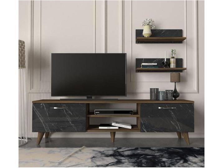 Wohnwand Ayden Walnuss Dunkelgrau (Marmor optik) von Kauf-Unique Marketplace