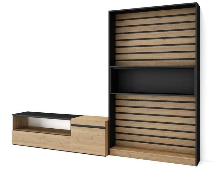 Wohnwand Wohnzimmer, 260x35x186cm, Für TV-Geräte bis zu 65 , Wohnzimmer Möbel , Eiche Schwarz Wohnwand Wohnzimmer, 260x35x186cm, Für TV-Geräte bis zu 65 , Wohnzimmer Möbel , Eiche Schwarz von Kauf-Unique Marketplace