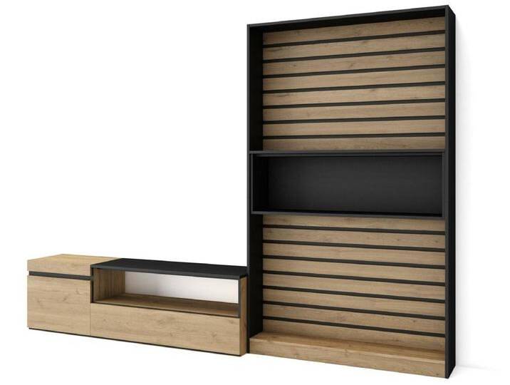 Wohnwand Wohnzimmer, 260x35x186cm, Für TV-Geräte bis zu 65 , Wohnzimmer Möbel , Eiche Schwarz Wohnwand Wohnzimmer, 260x35x186cm, Für TV-Geräte bis zu 65 , Wohnzimmer Möbel , Eiche Schwarz von Kauf-Unique Marketplace