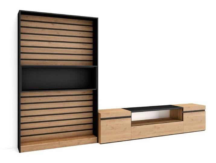 Wohnwand Wohnzimmer, 310x35x186cm, Für TV-Geräte bis zu 80 , Wohnzimmer Möbel , Eiche Schwarz Wohnwand Wohnzimmer, 310x35x186cm, Für TV-Geräte bis zu 80 , Wohnzimmer Möbel , Eiche Schwarz von Kauf-Unique Marketplace