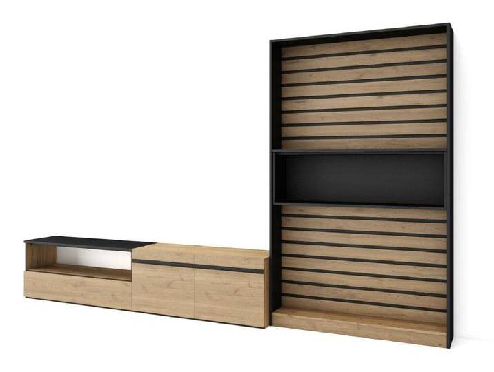 Wohnwand Wohnzimmer, 310x35x186cm, Für TV-Geräte bis zu 80 , Wohnzimmer Möbel , Eiche Schwarz Wohnwand Wohnzimmer, 310x35x186cm, Für TV-Geräte bis zu 80 , Wohnzimmer Möbel , Eiche Schwarz von Kauf-Unique Marketplace