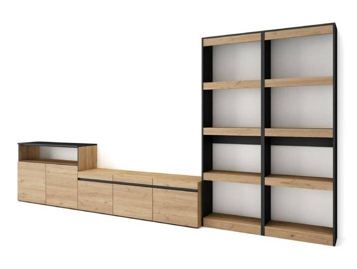 Wohnwand Wohnzimmer, 370x35x186cm, Für TV-Geräte bis zu 65 , Wohnzimmer Möbel , Eiche Schwarz Wohnwand Wohnzimmer, 370x35x186cm, Für TV-Geräte bis zu 65 , Wohnzimmer Möbel , Eiche Schwarz von Kauf-Unique Marketplace